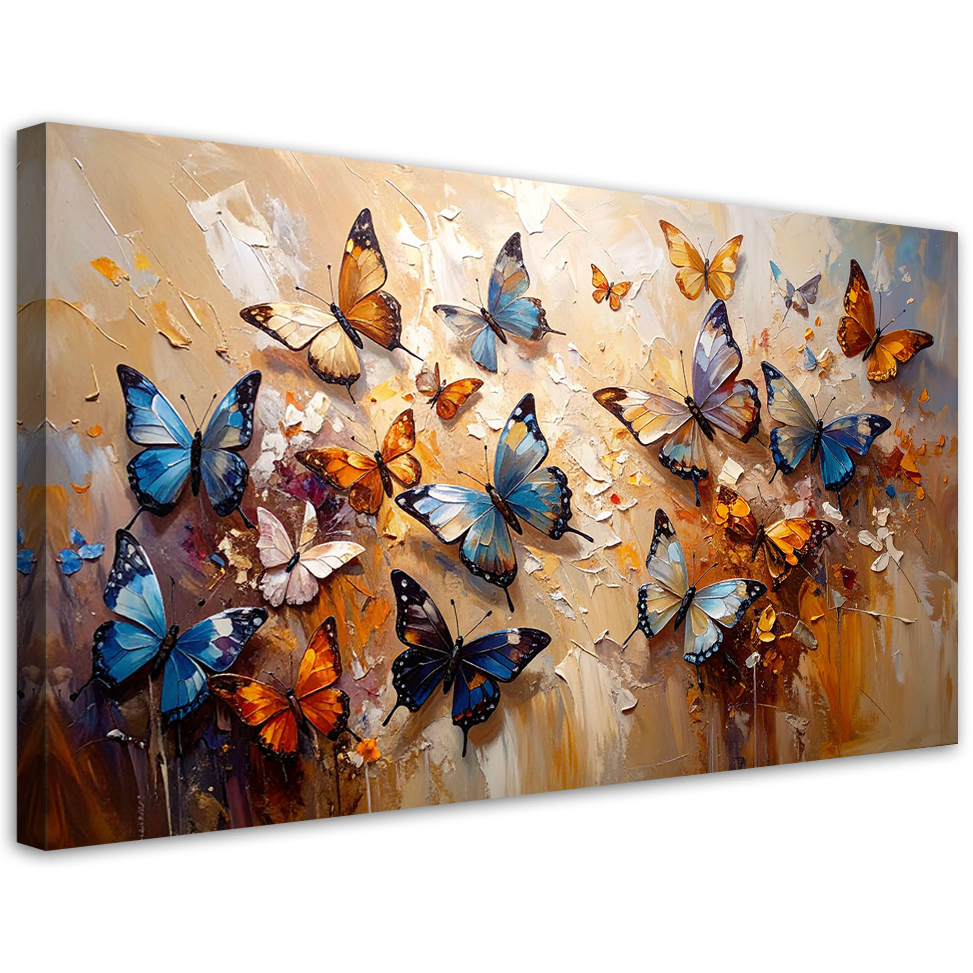 LEINWANDBILD Bunte Schmetterlinge 80x40cm - Beige, Textil (80/40cm) - Feeby