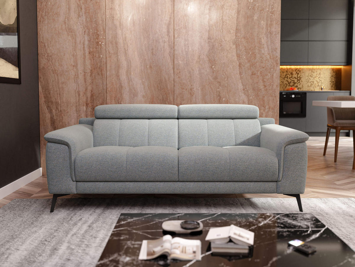 SOFA FIERO 3-Sitzer, silberfarben - Silberfarben/Schwarz, Holzwerkstoff/Textil (212/82/103cm) - Courtois Laville
