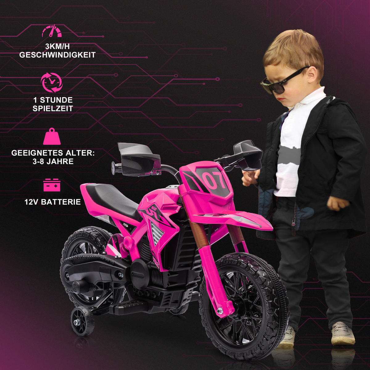 KINDERMOTORRAD, Rosa, Kunststoff, Metall - Rosa, Kunststoff (105/57/62cm) - AIYAPLAY