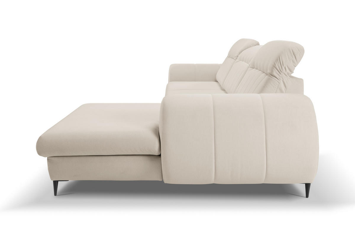 ECKSOFA PURO R-S Beige Plüsch-Stoff mit Schlaffunktion - Beige, Holz (275/166cm) - MASSENO
