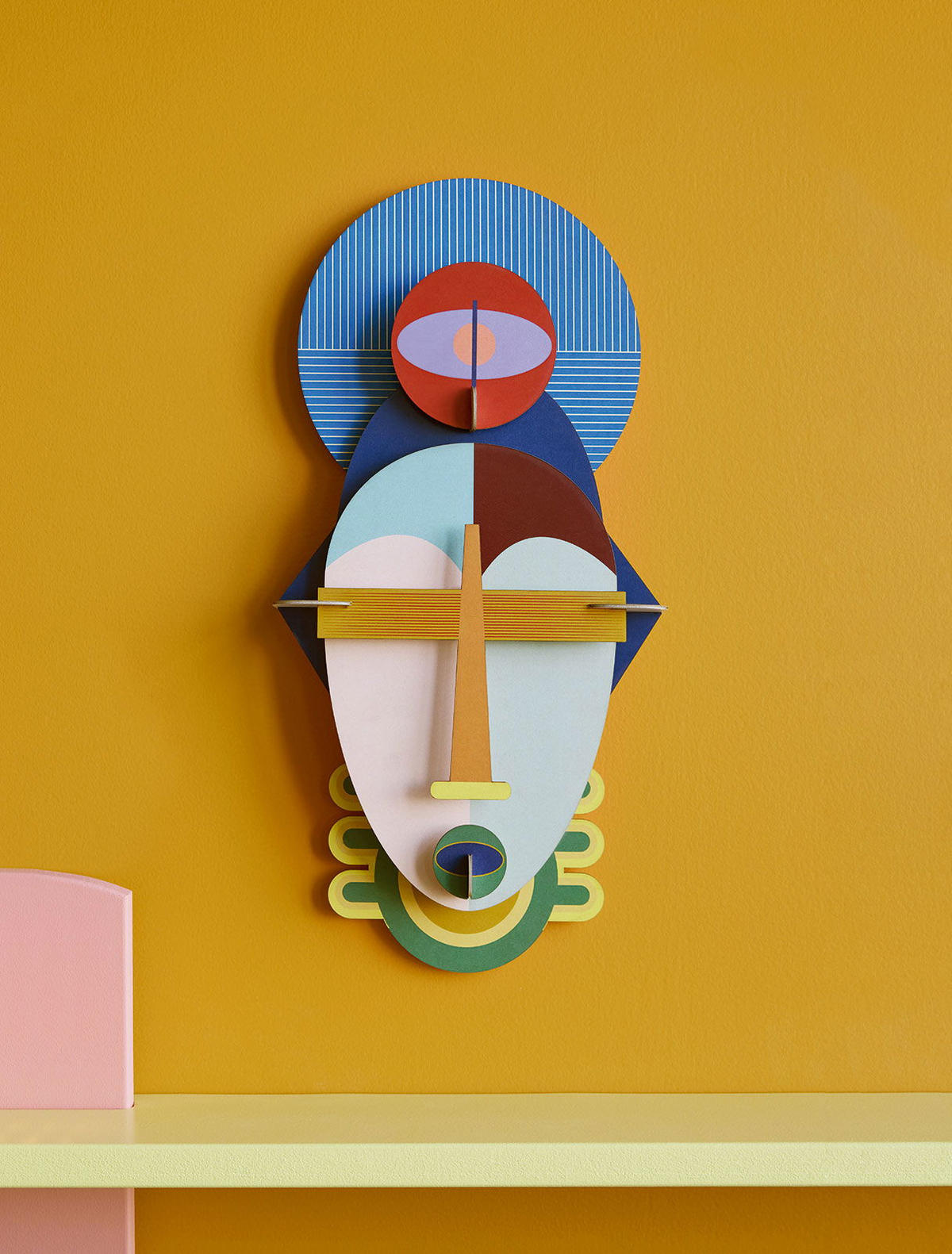 WANDDEKO Geometrische Maske 5.2/36.9 cm - Multicolor, Wellpappe (5.2/36.9/18cm) - KUNSTLOFT