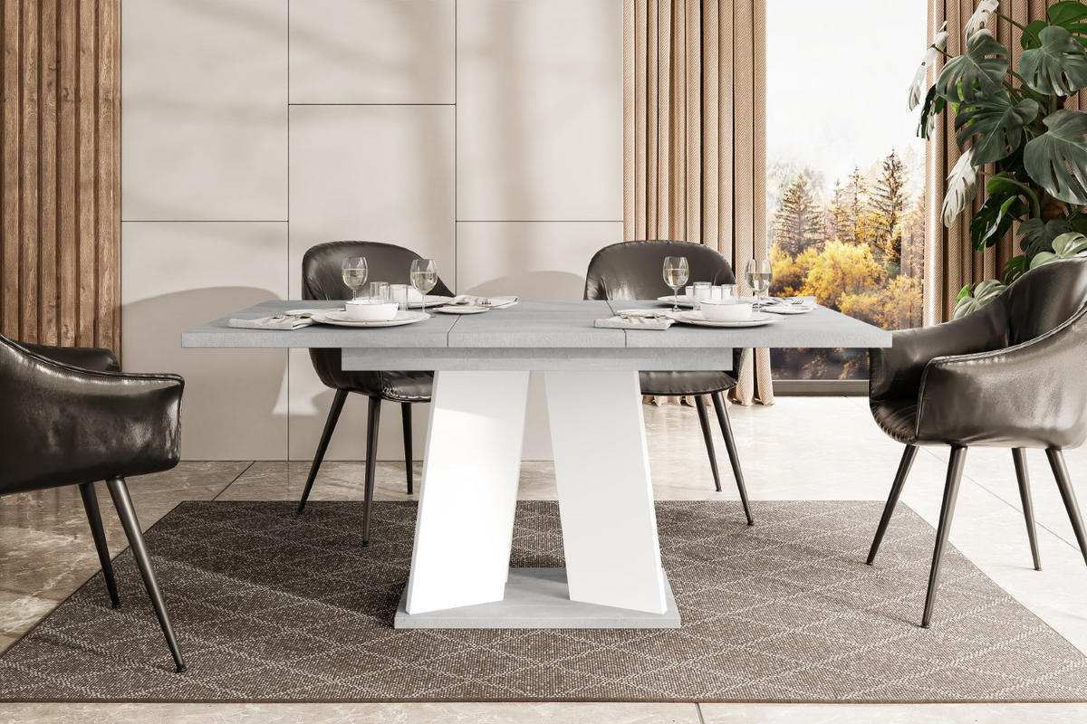 ESSTISCH ausziehbar 120 -160x90x75 cm - Betonoptik K350/Weiß - UFOM - Weiß, Holzwerkstoff (120/90/75cm) - ALTDECOR