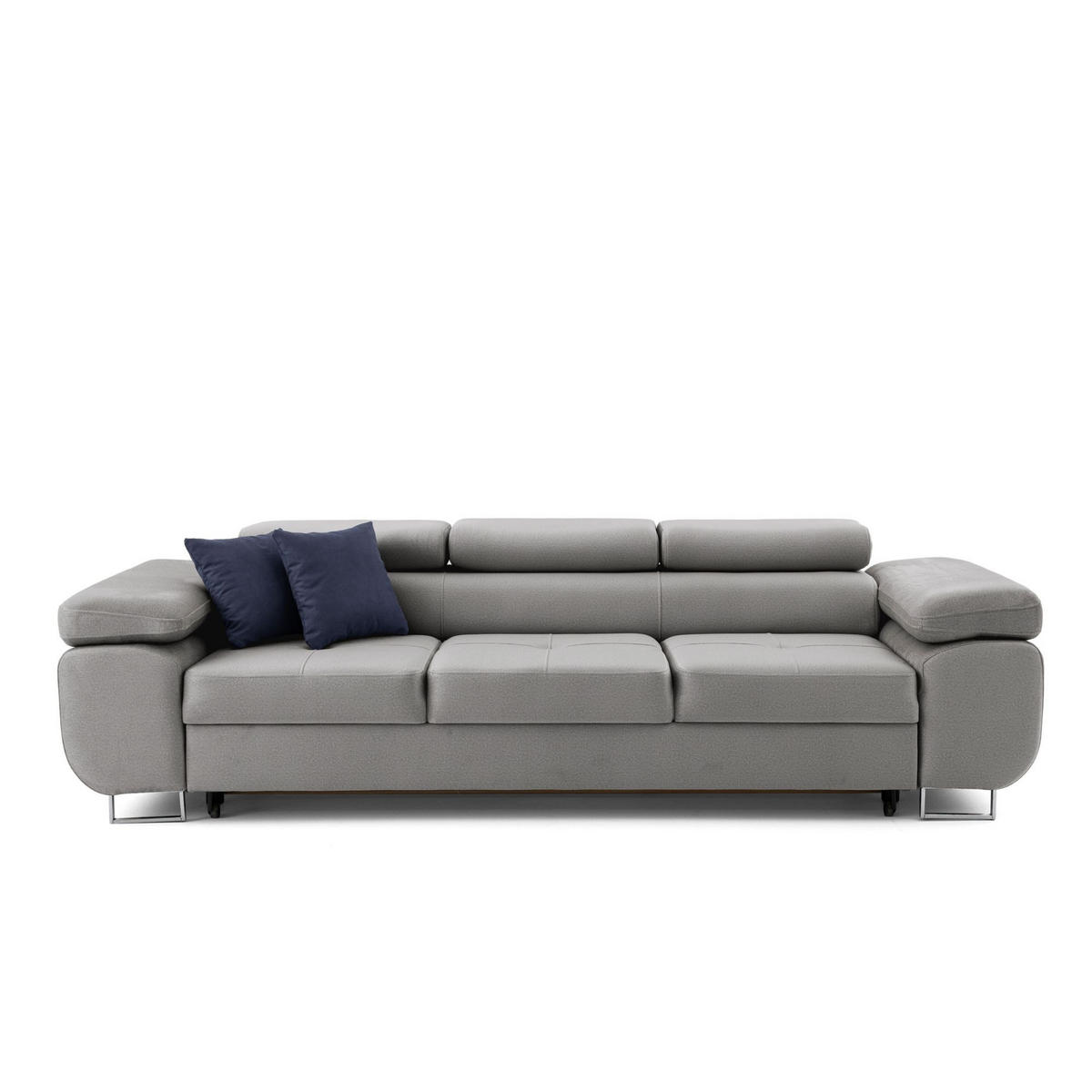 3-SITZER-SOFA WILD mit Schlaffunktion 127x190 Velours Grau - Chromfarben/Grau, Holz/Textil (262/90/102cm) - Muffo
