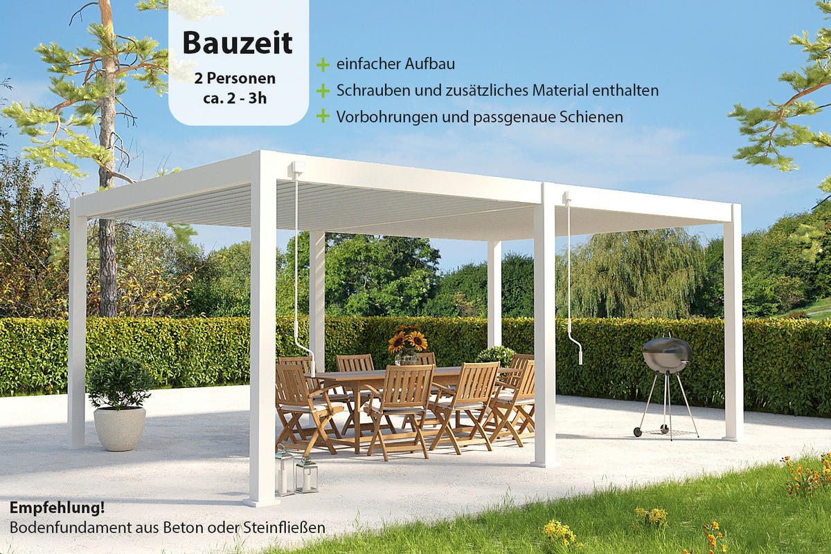 PERGOLA Deluxe Plus Pavillon Terrassenüberdachung Aluminium 4 x 6 m weiß - Weiß, Metall (400/255/600cm) - WEIDE