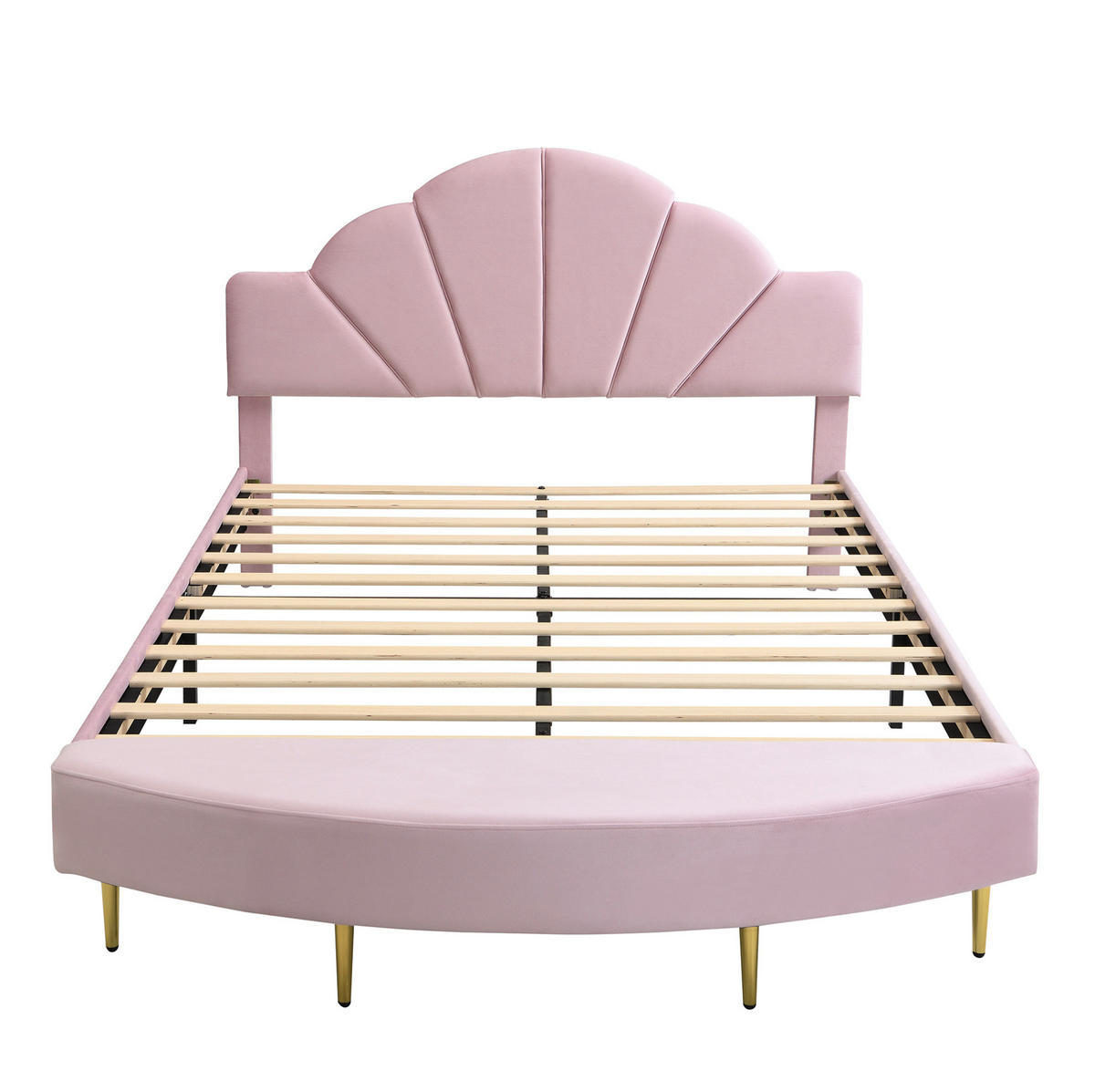 SAMT-POLSTERBETT 140/200 cm in Rosa mit gepolstertem Kopfteil und Bettbank - Rosa, Textil (140/200cm) - BEAOK