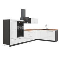 KUHINJA U OBLIKU SLOVA L Fame-Line, Sjajna Bijela /Antracit, 347 x 207 cm, RP Hrast - bijela visoki sjaj/antracit, drvni materijal (347/153.6/60cm) - Vicco