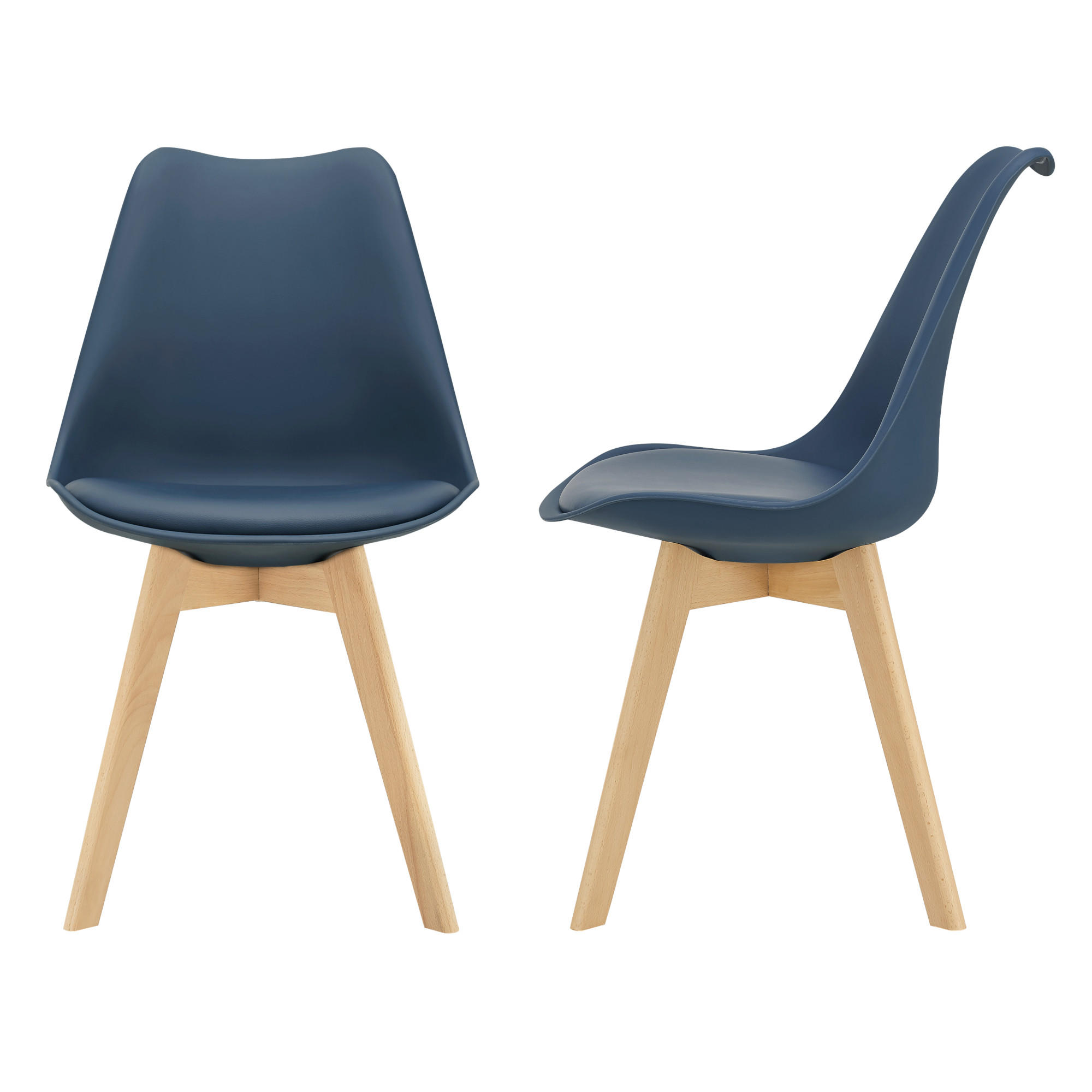 ESSZIMMERSTUHL-SET 2 TLG. Fläten - Blau, Leder (49/81/57cm) - [en.casa]
