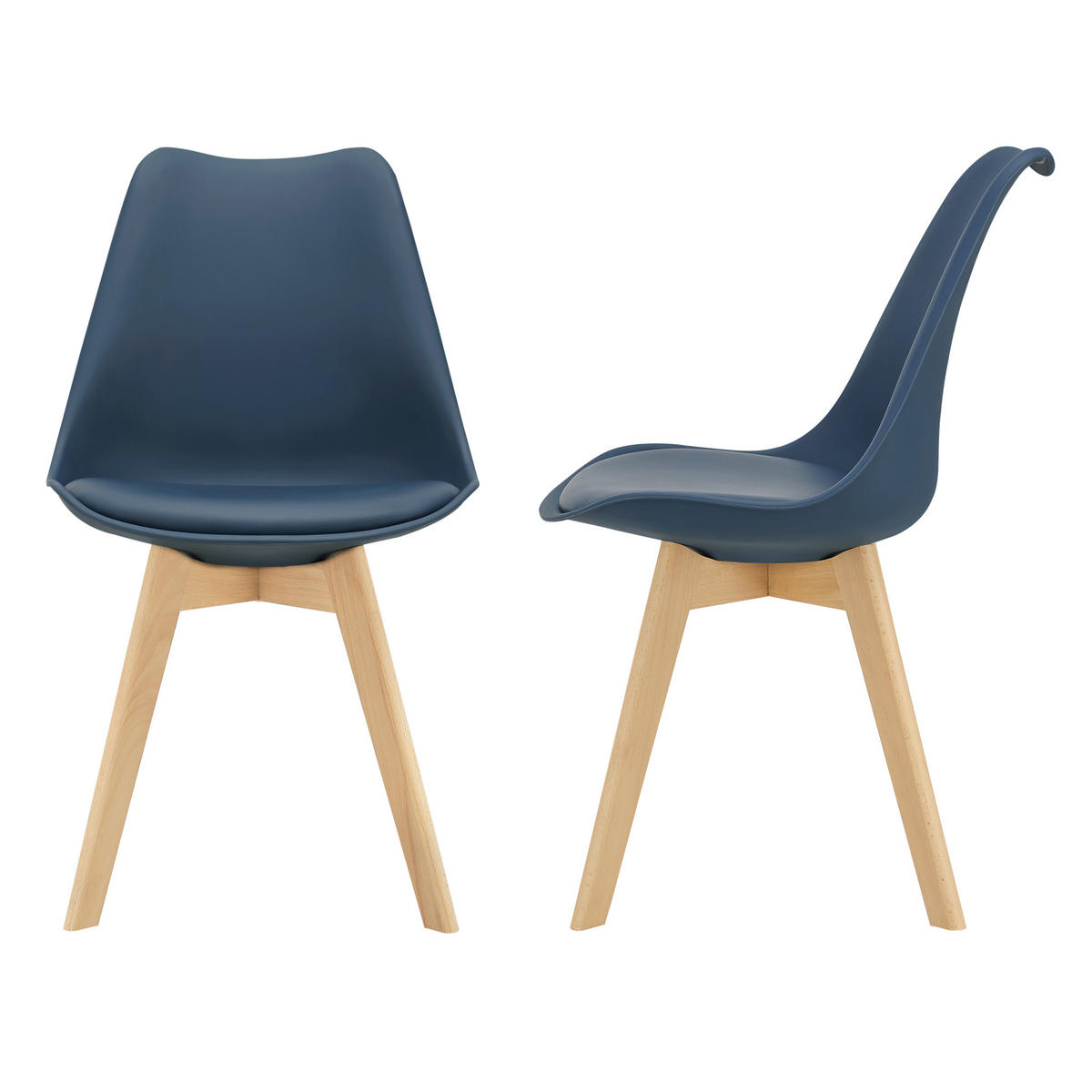 ESSZIMMERSTUHL-SET 2 TLG. Fläten - Blau, Leder (49/81/57cm) - [en.casa]
