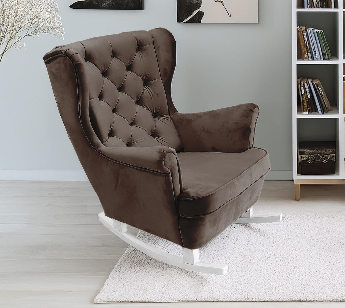 SCHAUKELSESSEL mit gepolstertem Sitz und Armlehnen, 102x81x95 cm, Braun_29844 - Graphitfarben/Weiß, Holz/Textil (81/102/95cm) - DomoHome