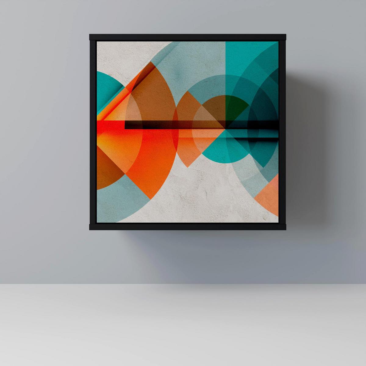 SIDEBOARD CIRCULAR RHAPSODY, Schwarz, 57,5x42x72,5 cm, Schwarze Metallfüße - Multicolor/Schwarz, Holzwerkstoff/Metall (57.5/72.5/42cm) - SpaceRebels