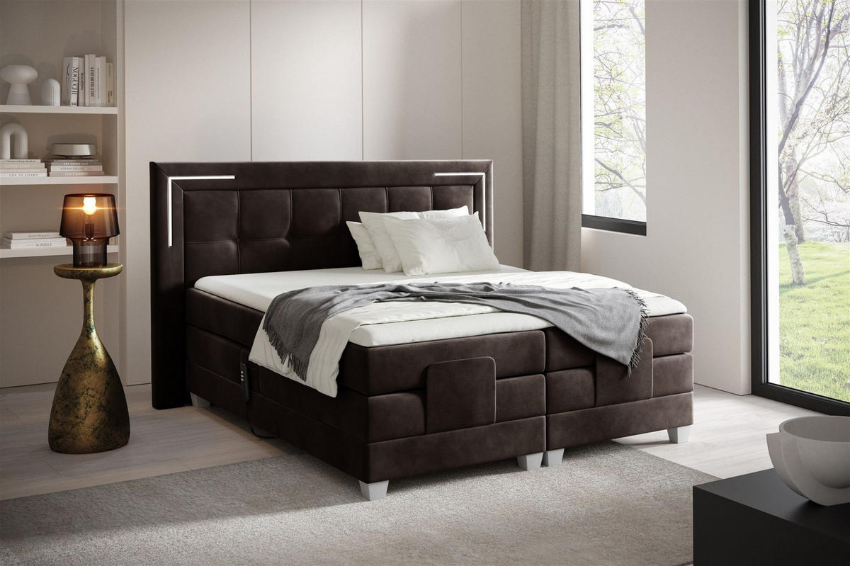 BOXSPRINGBETT Bett Elektrisch Dores - Dunkelbraun, Holzwerkstoff/Textil (180/200cm) - Fun Möbel