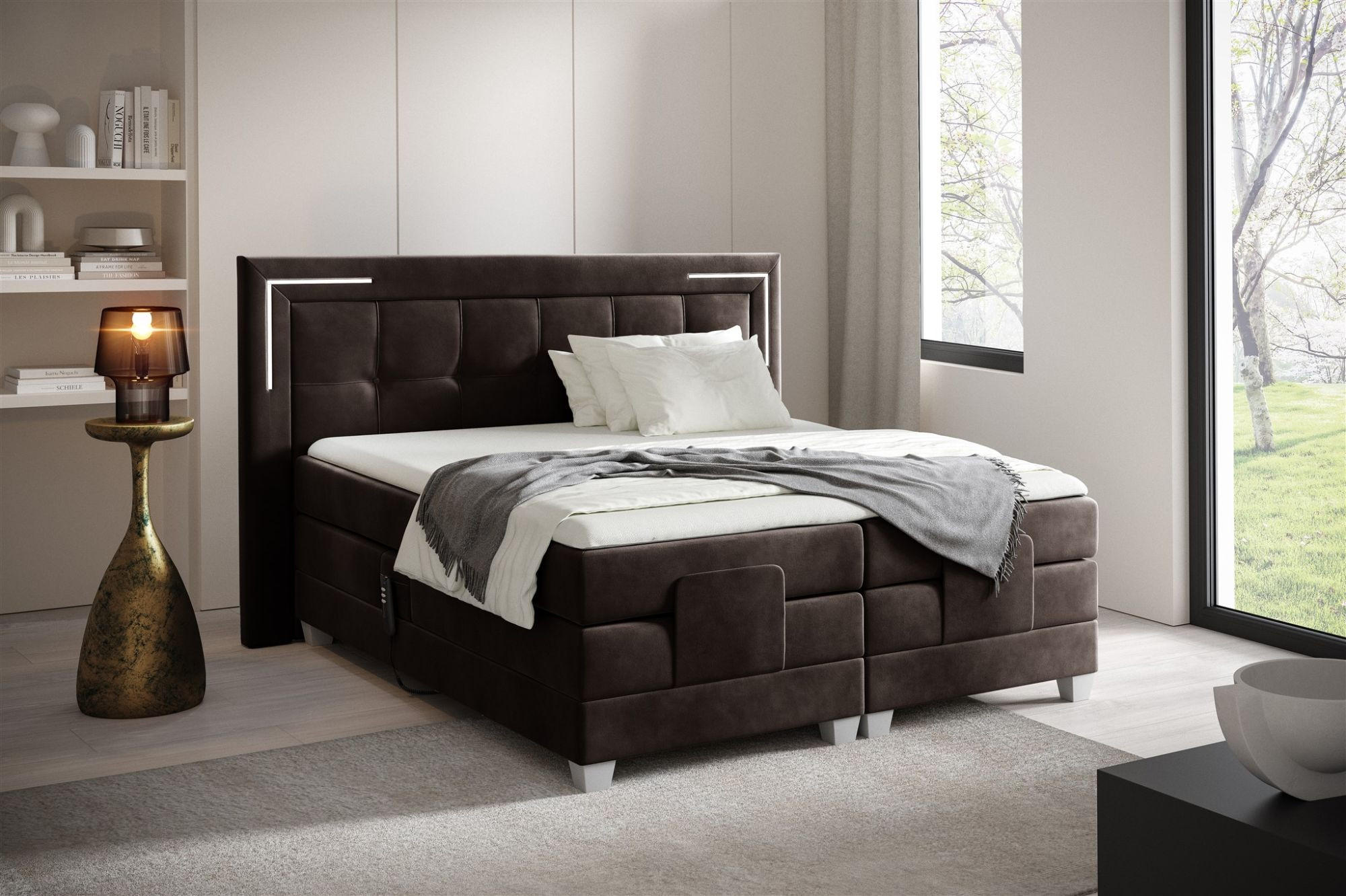 Thumbnail - Fun Möbel Boxspringbett, Dunkelbraun, Textil, 200x200 cm, Schlafzimmer, Betten, Boxspringbetten