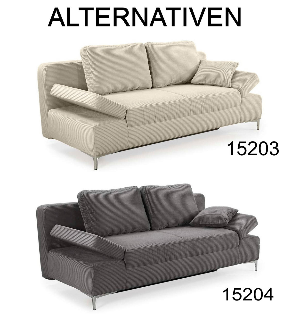 SCHLAFSOFA mit Bettkasten, Federkern, Armlehnen verstellbar B202/T103/H89 cm, Liegefläche 144x198 cm, Cord Beige Grau / 15203 - Chromfarben/Greige, Textil/Metall (202/89/103cm) - luma-home
