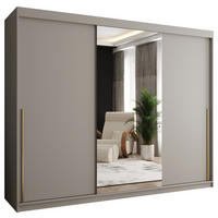 SCHIEBETÜRENSCHRANK mit Spiegel 250 cm Breite Kaschmir mit Goldgriff - Kaschmir/Goldfarben, Holzwerkstoff (250/200/62cm) - Home Collective
