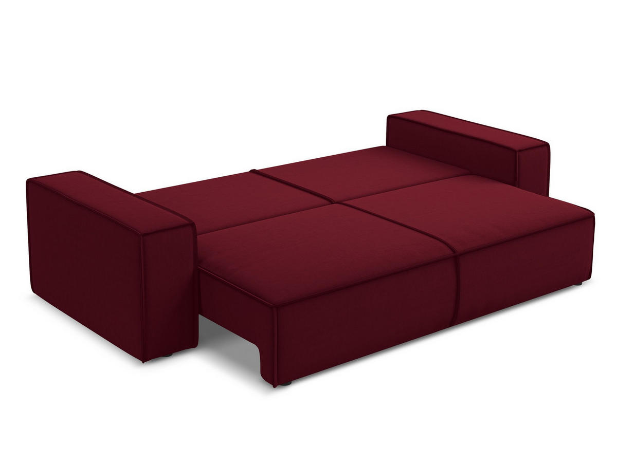 3-SITZER SOFA mit Schlaffunktion Samt Stoff Rot - Bordeaux/Rot, Kunststoff/Textil (255/85/105cm) - Makamii