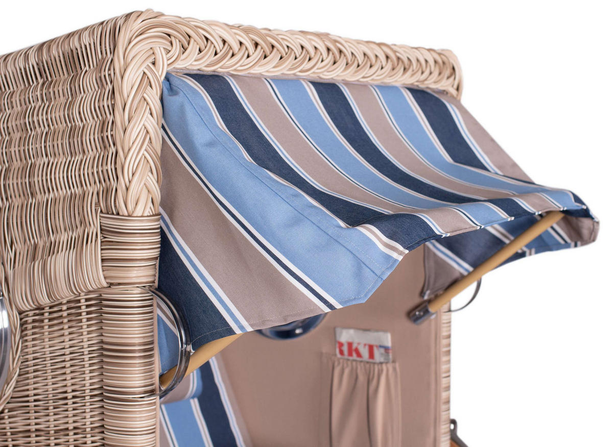STRANDKORB Düne 1-Sitzer Teak 580 - Blau/Braun, Holz/Textil (98/165/80cm) - Mr. Deko