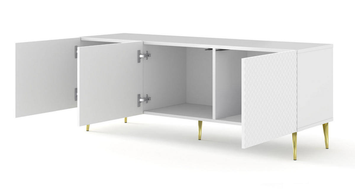 TV LOWBOARD Weiß, Weiß Hochglanz, Gold 150/56/42 - Weiß Hochglanz/Weiß, Holzwerkstoff (150/56/42cm) - RAUMHIRSCH FURNITURE