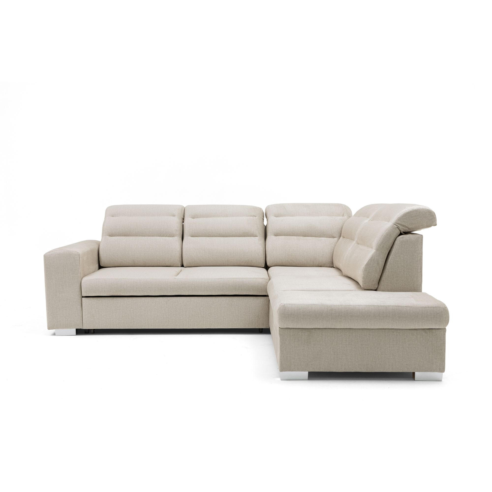 ECKSOFA CLOUD L Rechts mit Schlaffunktion 120x190 Velours Creme - Chromfarben/Creme, Holz/Kunststoff (260/202cm) - Muffo