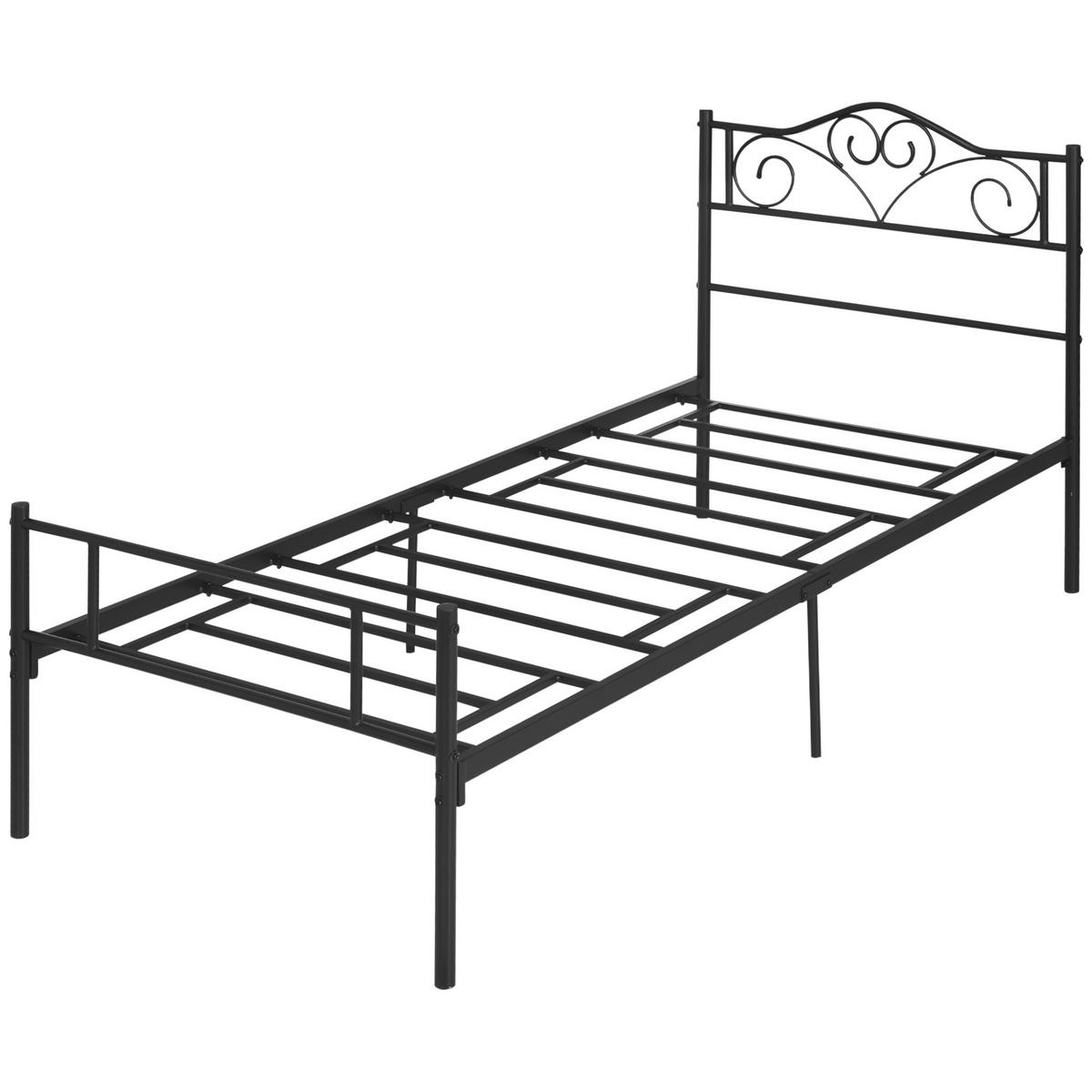 BETTGESTELL 90x200 cm DE-08244 mit Lattenrost, Kopf- & Fußteil Schwarz - Schwarz, Metall (90/200cm) - ComfortXL