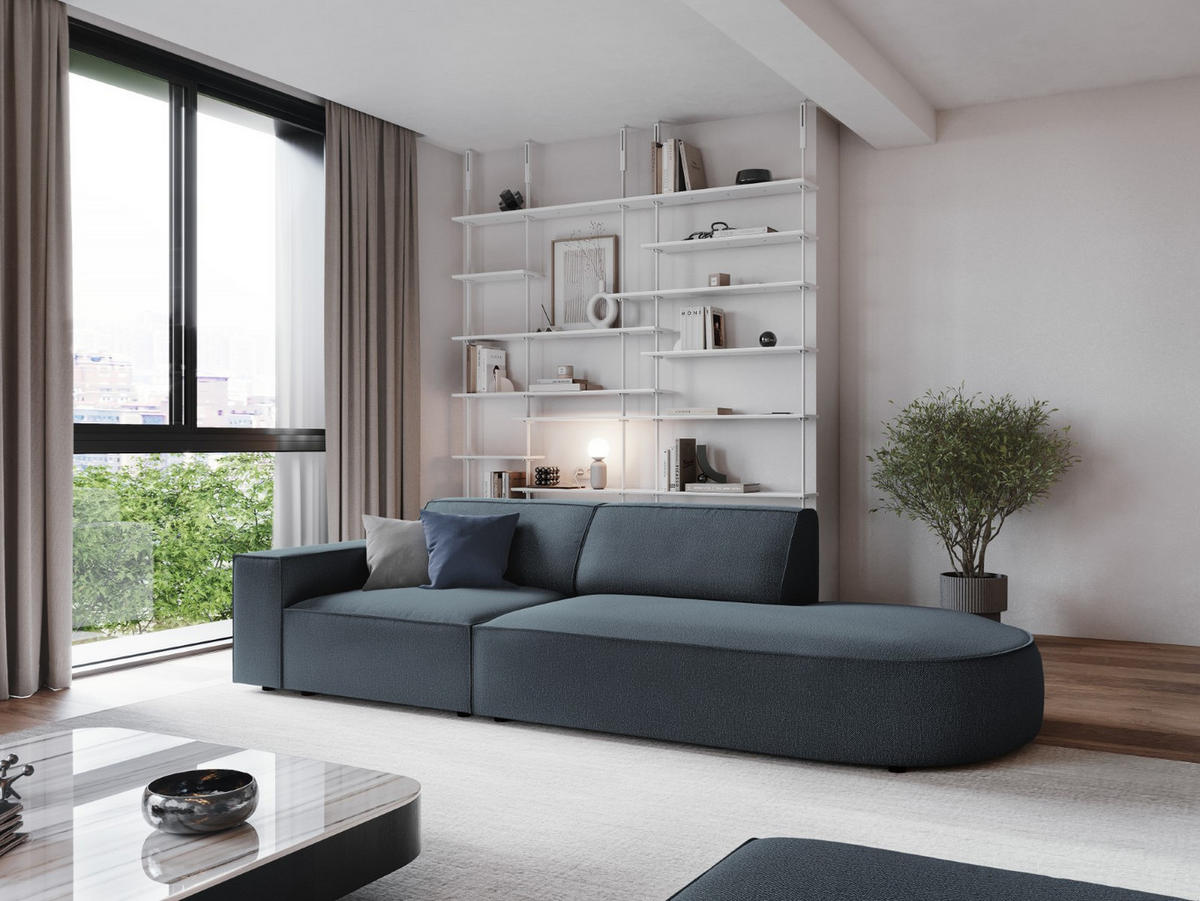 RECHTES-SOFA Jodie aus strukturiertem Stoff blau 3 Sitzplätze - Blau, Textil (102/70/262cm) - Micadoni