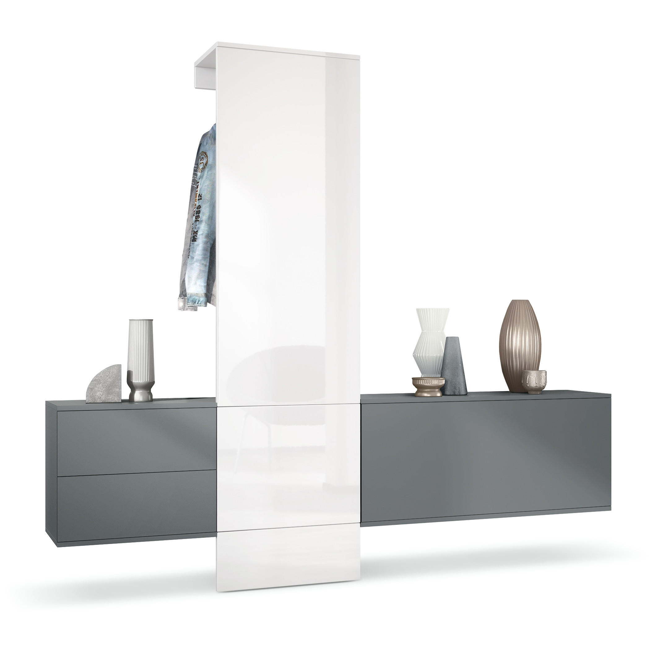 Vladon Garderobe Weiß Hochglanz 209x193x35 cm