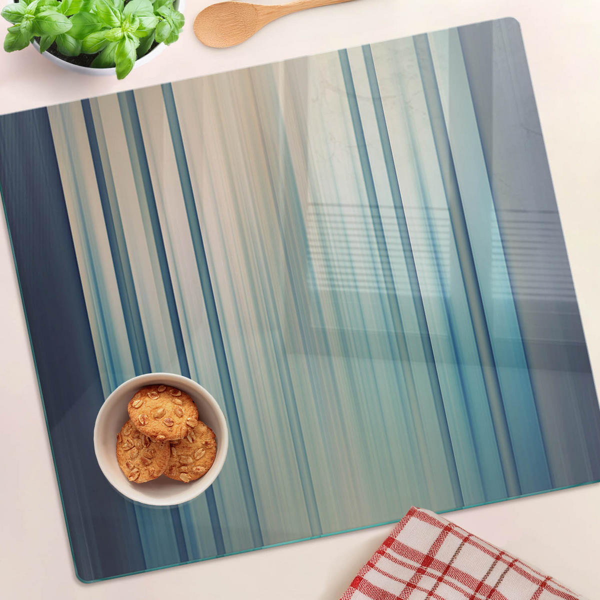 GLASPLATTE 60x52 cm Blaue Streifen - Blau, Glas (60/0.4/52cm) - TULUP
