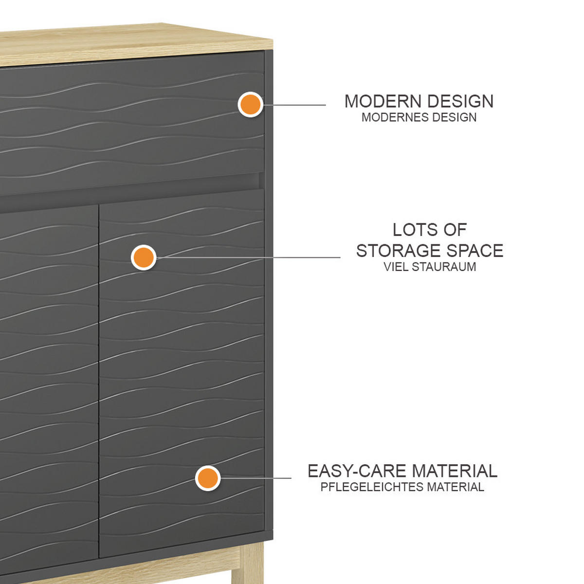 MIDISCHRANK Livia Anthrazit 60 x 80 cm mit Schublade - Anthrazit/Naturfarben, Holzwerkstoff (60/80/30cm) - Vicco