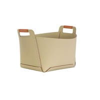AUFBEWAHRUNGSKORB aus sandfarbenem regeneriertem Leder mit Griffen 48/47/34 cm - Sandfarben, Leder (48/34/47cm) - ANGEL CERDA