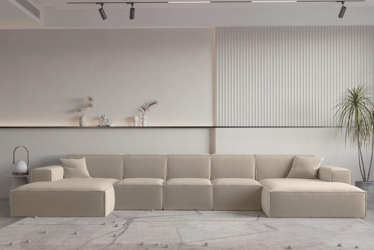 WOHNLANDSCHAFT Celes Premium Xl Opera - Beige, Holzwerkstoff/Textil (462/73/165cm) - Fun Möbel