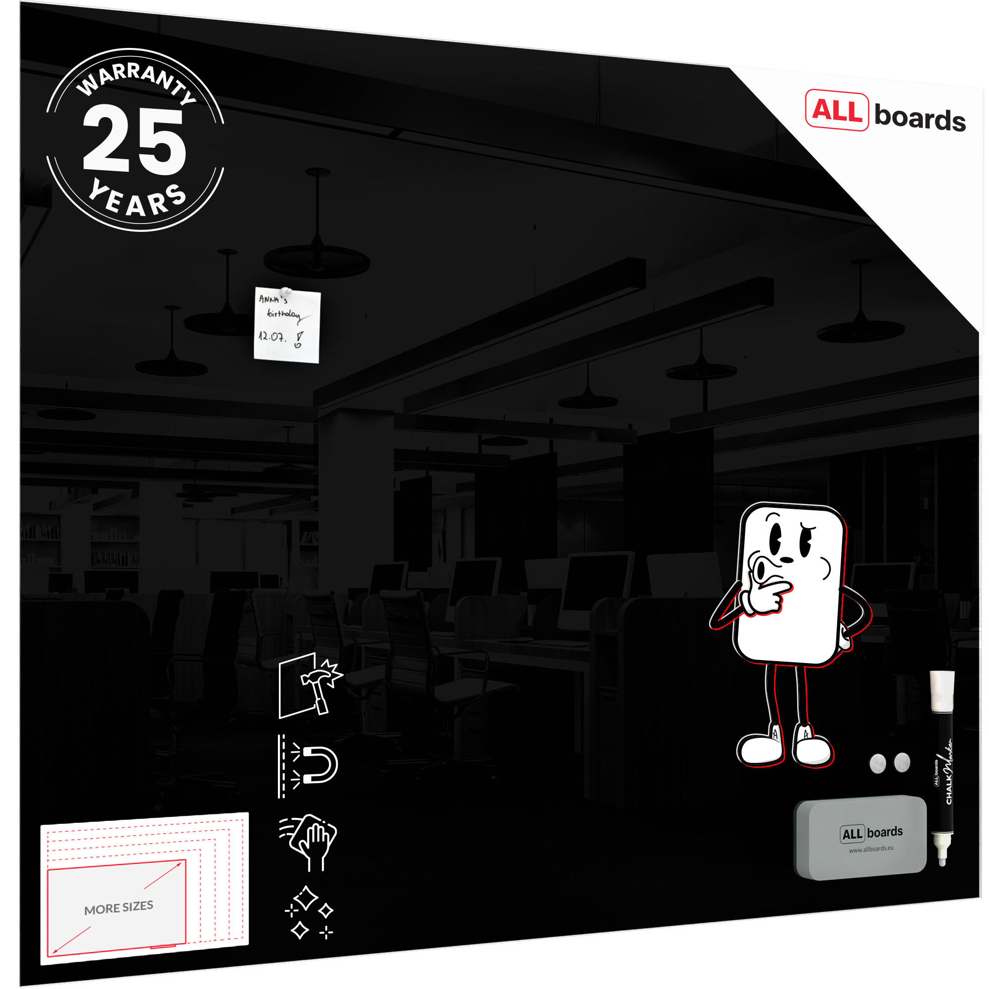 GLASBOARD - Schwarz 150x120cm - Schwarz, Glas (150/120/0.7cm) - ALLboards