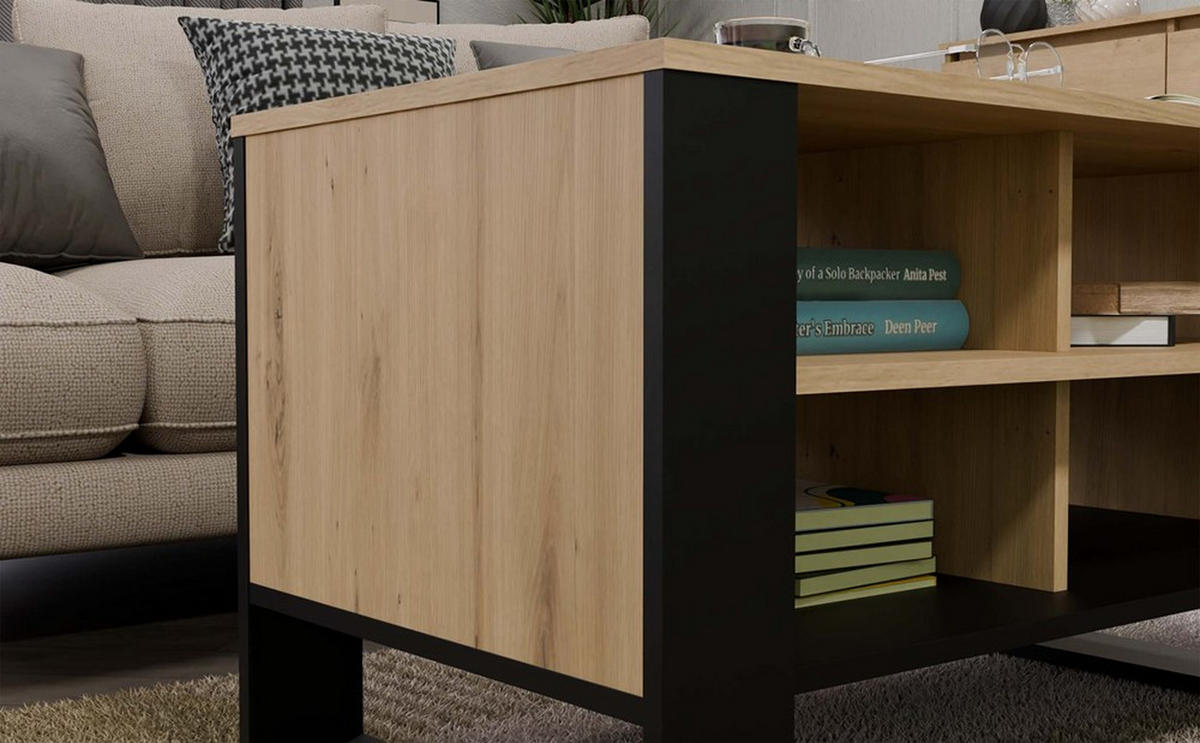 COUCHTISCH Slim Artisan, Schwarz 90/50/58 - Schwarz, Holzwerkstoff (58/90/50cm) - RAUMHIRSCH FURNITURE