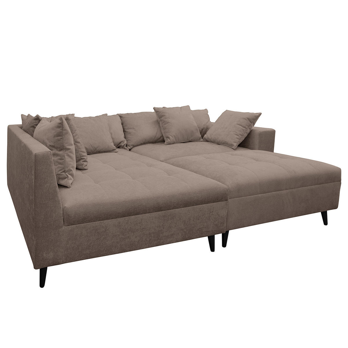 ECKSOFA mit Ottomane und Hocker - Schwarz/Braun, Birkenholz/Textil (247/174cm) - home24