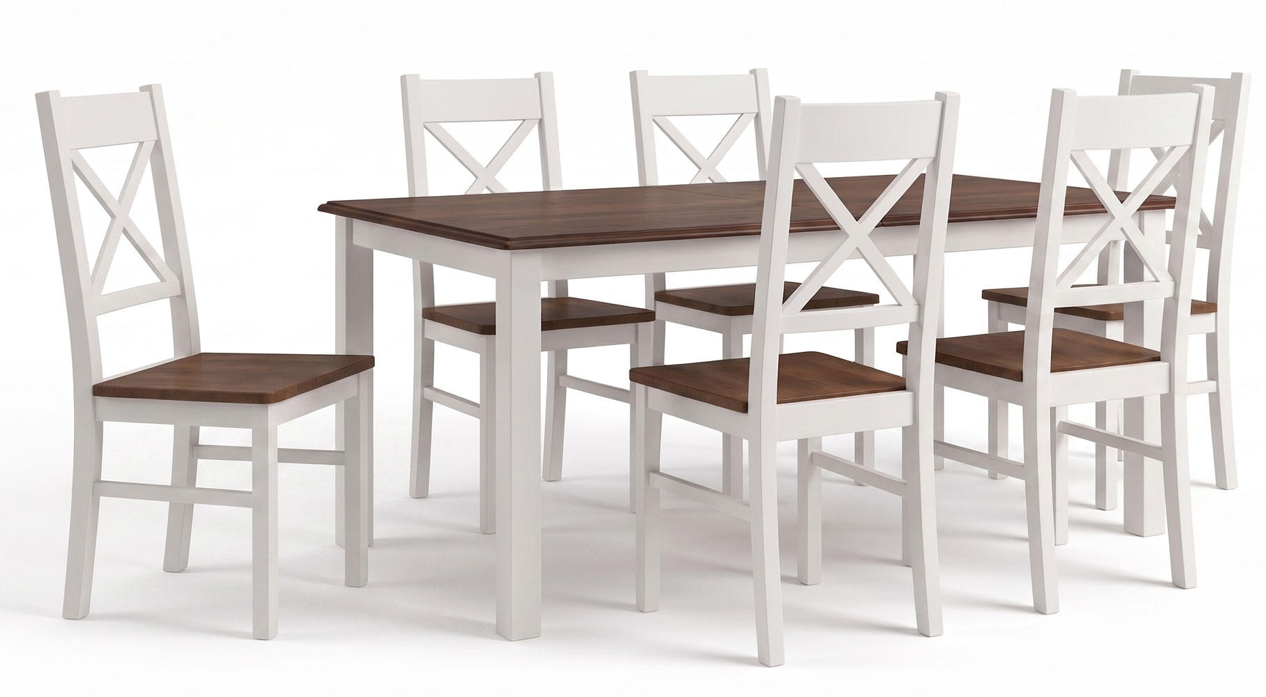 ESSZIMMER-SET Belluno Elegante 7-tlg Kiefer Weiß / Gebeizt Nussbaum 150-197 / 93 / 75cm - Nussbaumfarben/Weiß, Holz (197/75/93cm) - Feldmann-Wohnen
