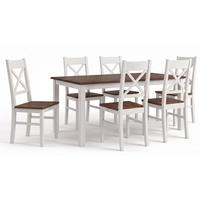 ESSZIMMER-SET Belluno Elegante 7-tlg Kiefer Weiß / Gebeizt Nussbaum 150-197 / 93 / 75cm - Nussbaumfarben/Weiß, Holz (197/75/93cm) - Feldmann-Wohnen