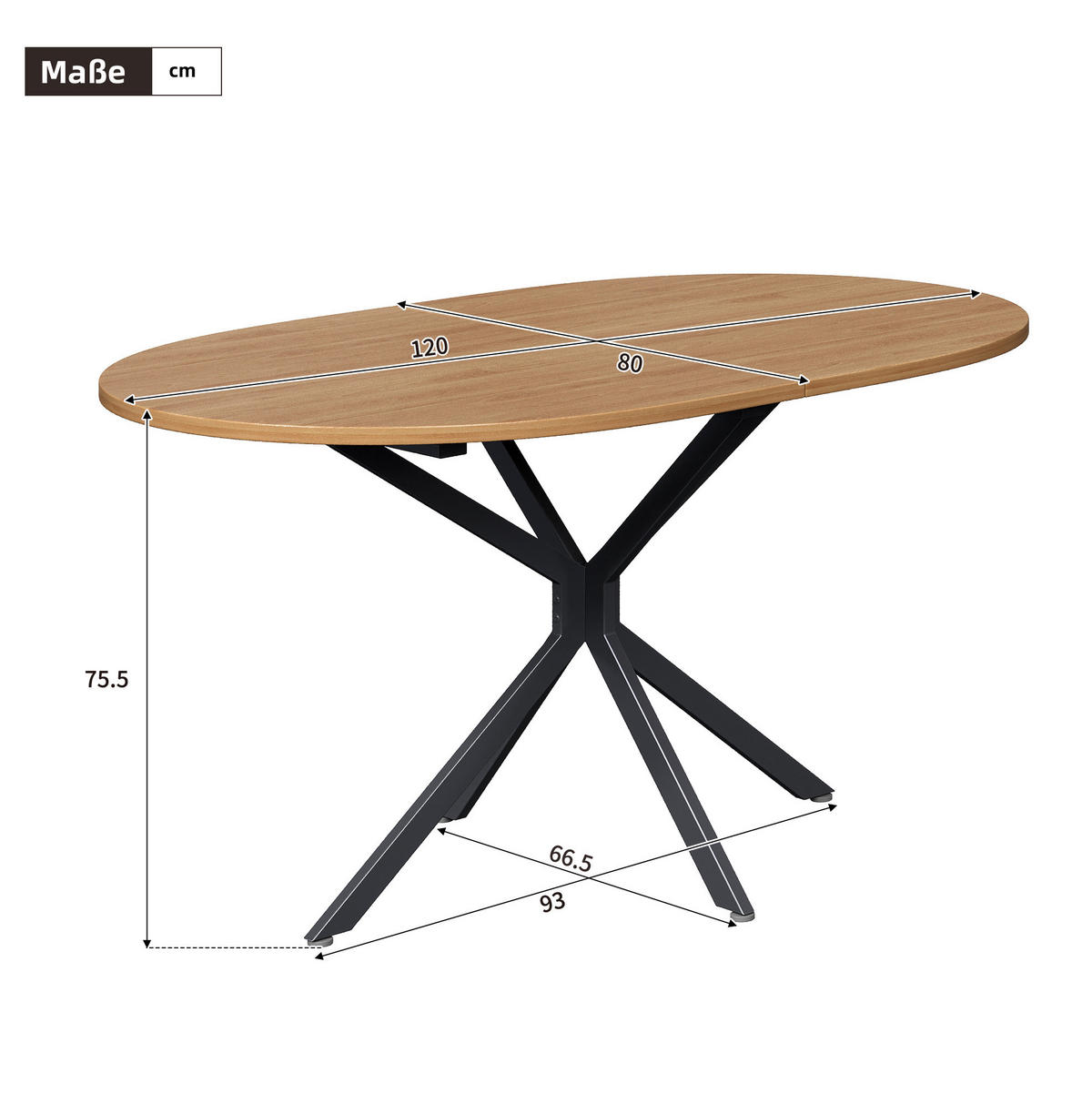 ESSTISCH 120/75,5/80 cm Natur aus MDF mit Kreuzgestell - Naturfarben, Holzwerkstoff (80/120/75.5cm) - OKMYHOME