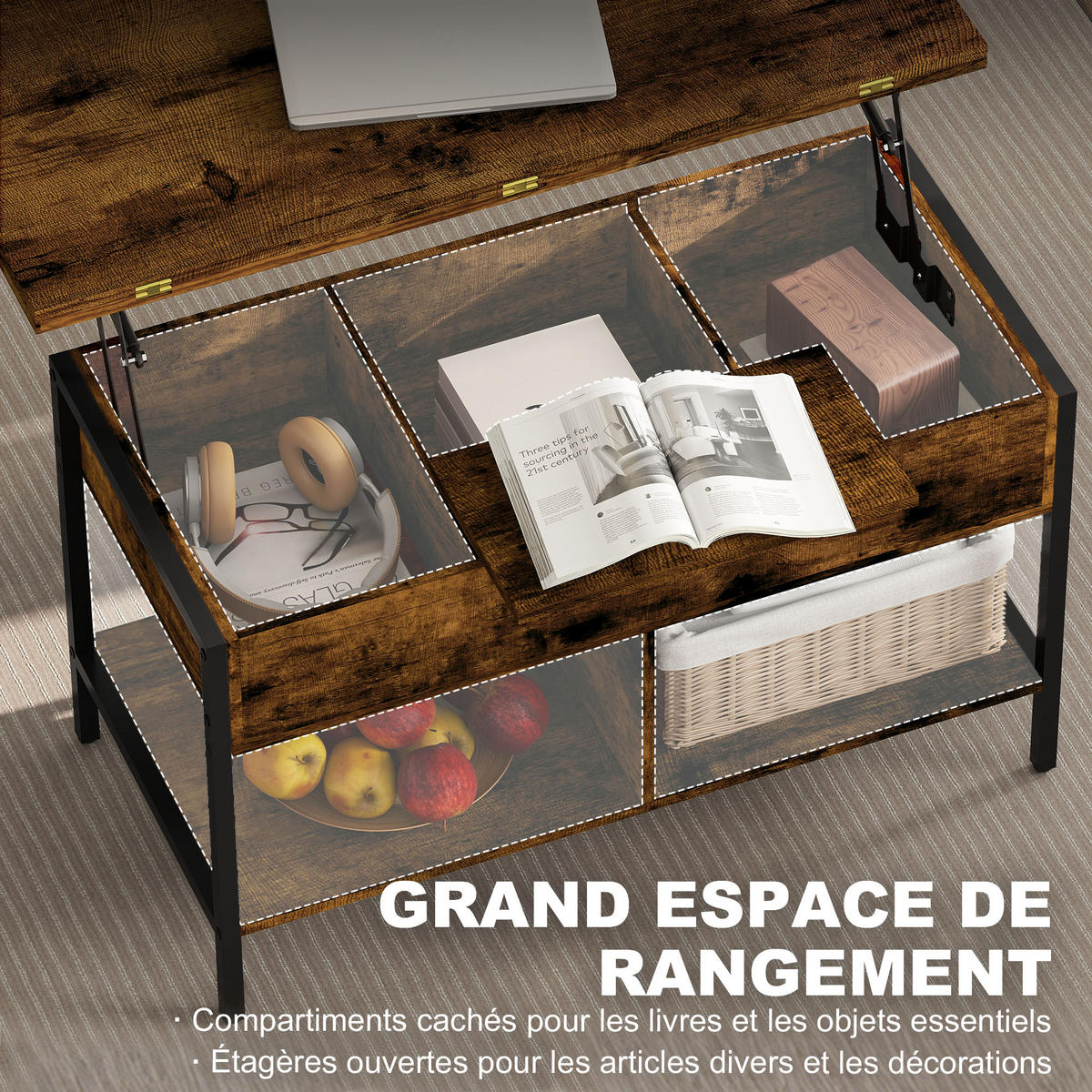 COUCHTISCH DE-15810 2 klappbare Platten Braun - Braun, Holzwerkstoff (98/49/55cm) - ComfortXL