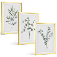 BILDER SET 3er Set - 40x60 cm Goldrahmen - Pflanzenmuster mit Grün - Goldfarben, Kunststoff (40/60cm) - TULUP