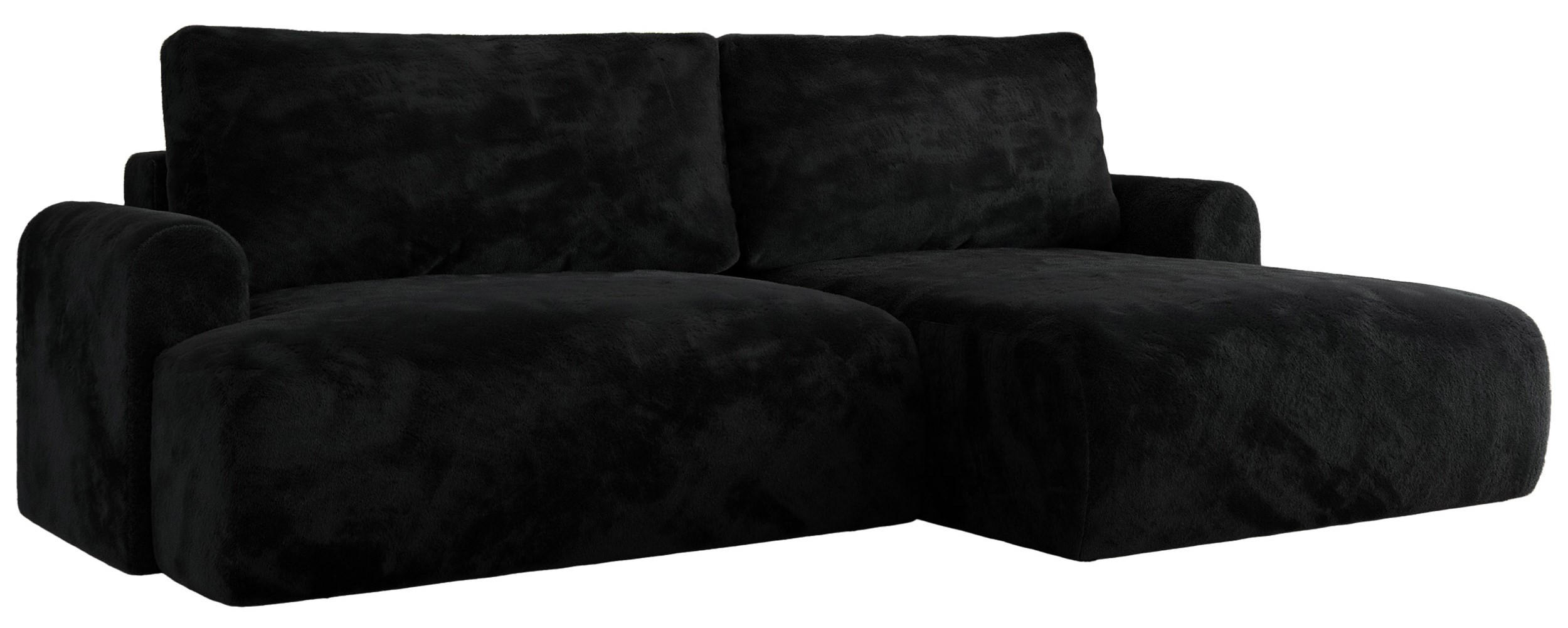 ECKSCHLAFSOFA TONO L Schwarz Plüsch - rechts - Schwarz, Kunststoff/Textil (150/260cm) - MKS