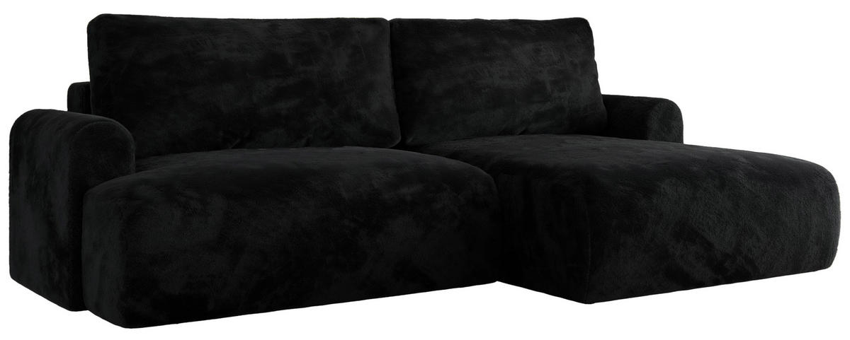 ECKSCHLAFSOFA TONO L Schwarz Plüsch - rechts - Schwarz, Kunststoff/Textil (150/260cm) - MKS