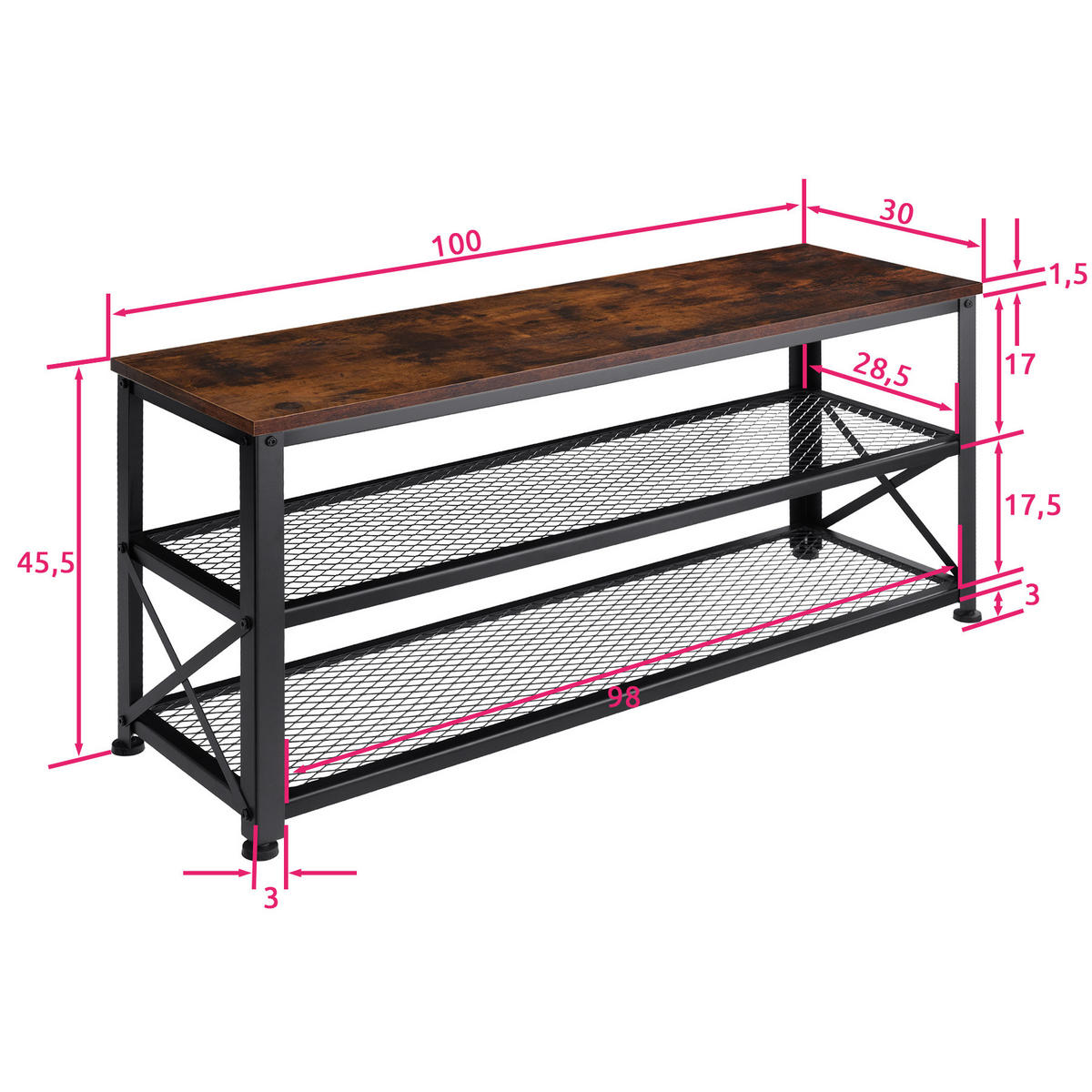 SCHUHREGAL Blackpool,101 x 30,5 x 45,5 cm,Industrial Holz dunkel, rustikal - Rostfarben, Holz (30.5/45.5/101cm) - tectake