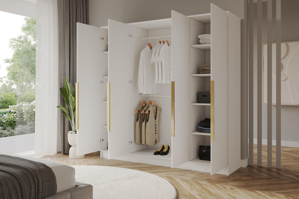 KLEIDERSCHRANK - PORTO - 200 - Weiß - Goldfarben/Weiß, Holzwerkstoff (200/200/51cm) - ALTDECOR