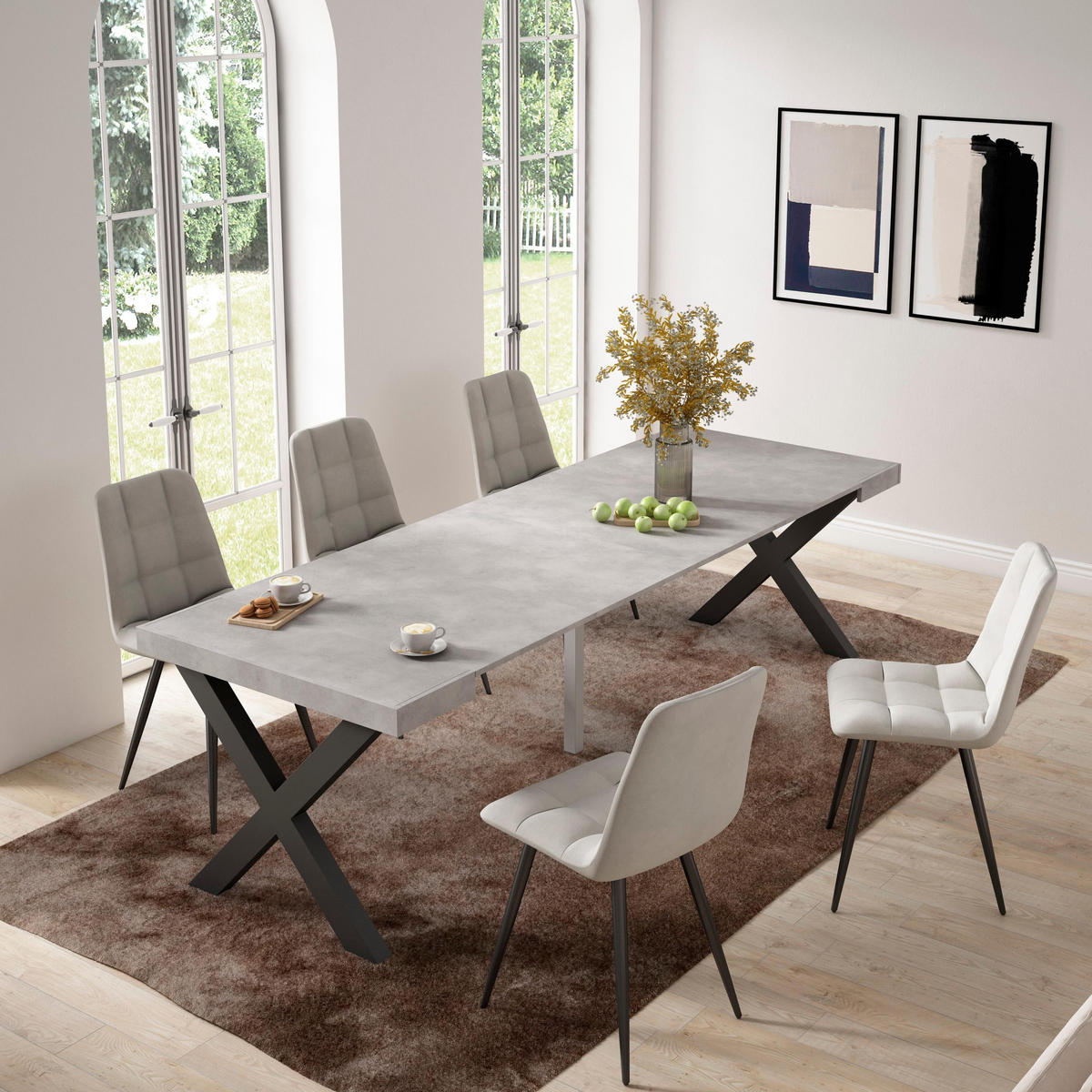 KONSOLENTISCH ausziehbar 58 bis 262cm, für 12 Gäste, zementgrau, 90/58/73cm - Grau, Holzwerkstoff (90/262/73cm) - Skraut Home