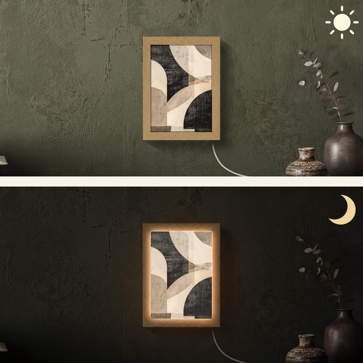 NÁSTĚNNÁ LAMPA Abstraktní - Tvary - Moderní - Béžová 15x20 cm - šedá, kompozitní dřevo (15/20/8cm) - OnlyWow