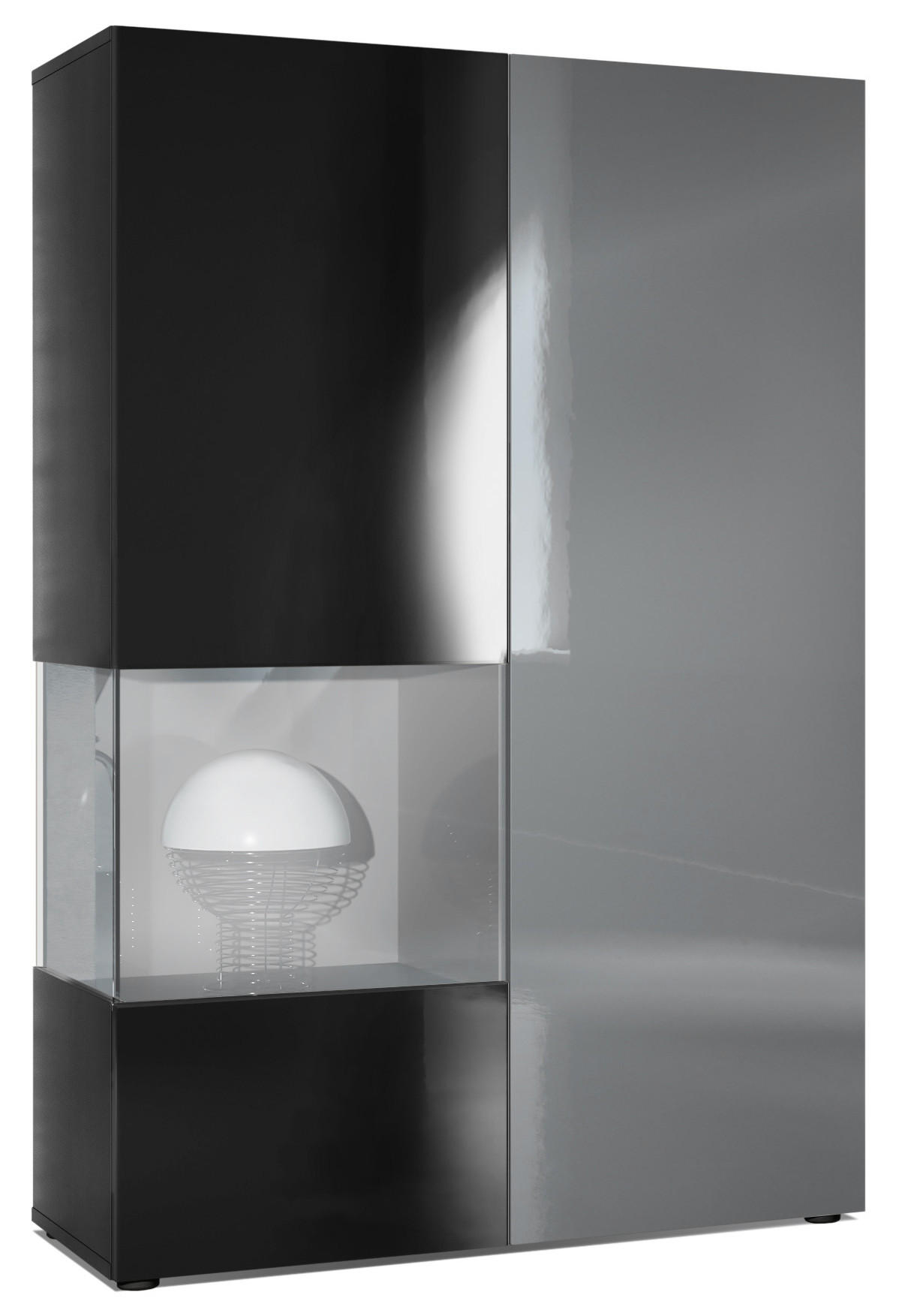 VITRINE Morena Tür und Einsatz in Grau Hochglanz - Grau, Holzwerkstoff (91.5/136.5/37cm) - Vladon