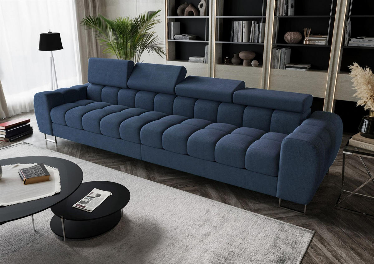 SOFA 4-sitzer Bastien In Stoff Moly - Blau, Holzwerkstoff/Textil (335/95/97cm) - Fun Möbel