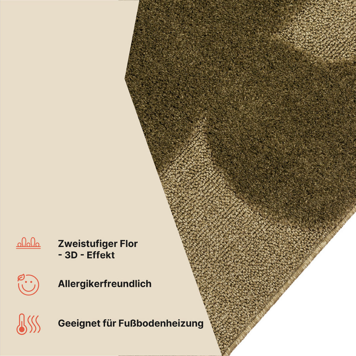 KURZFLORTEPPICH RELIEVO oliv abstrakt 3D-Struktur 80/150 cm - Olivgrün, Textil (80/150cm) - Tapiso