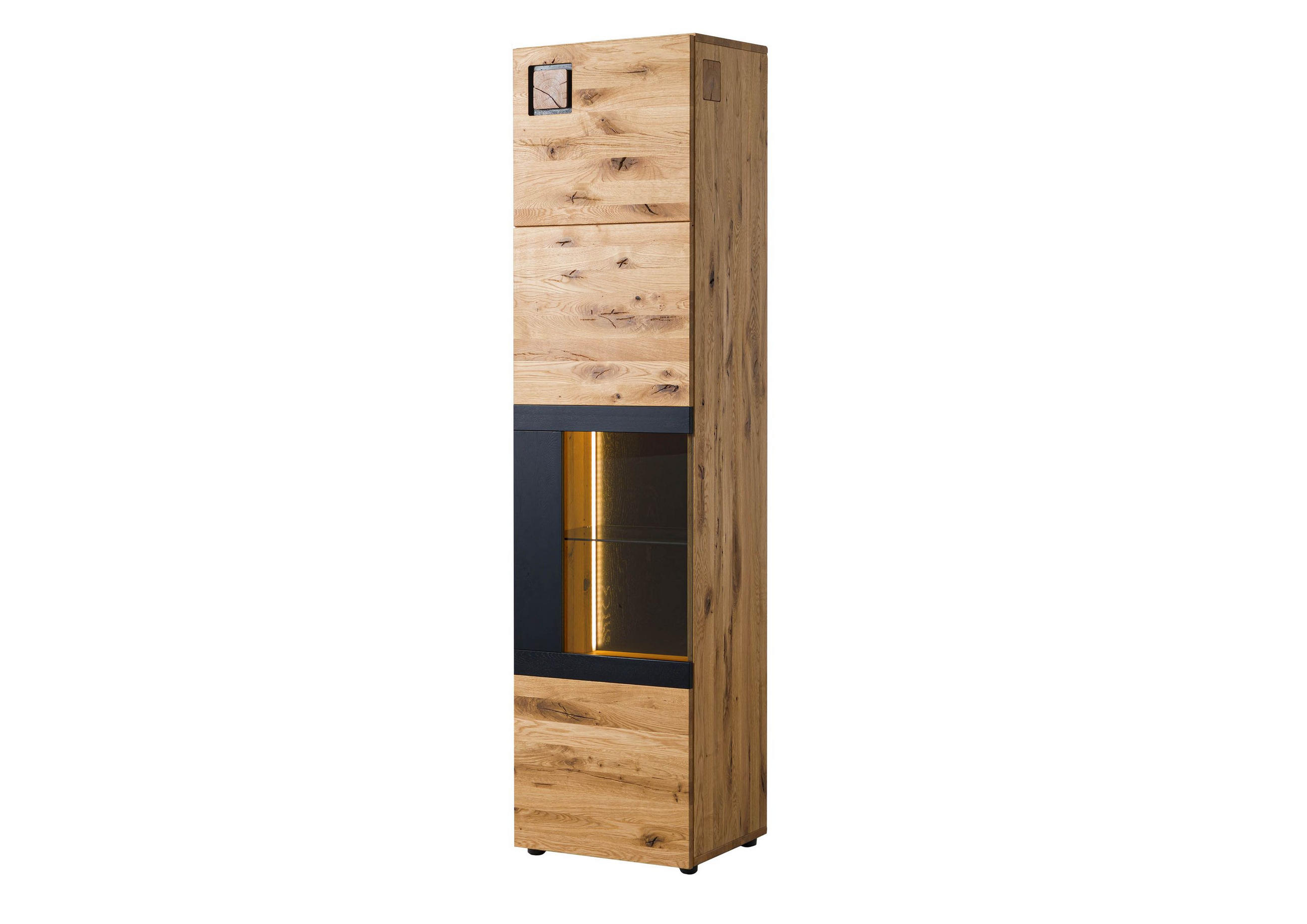 VITRINE Wildeiche 50x43,5x204 natur geölt/lackiert KITZBÜHEL #103 - Braun, Holz (50/204/44cm) - Massivmoebel24