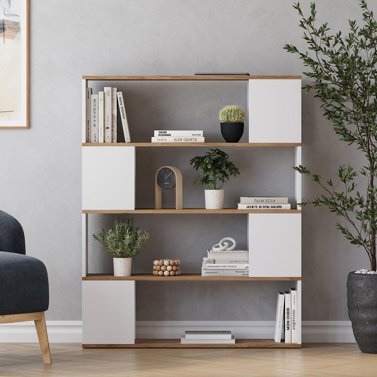 RAUMTEILER Eneos Weiß/Goldkraft Eiche 100 x 124.5 cm - Eiche Wotan/Weiß, Holzwerkstoff (100/124.5/24cm) - Vicco