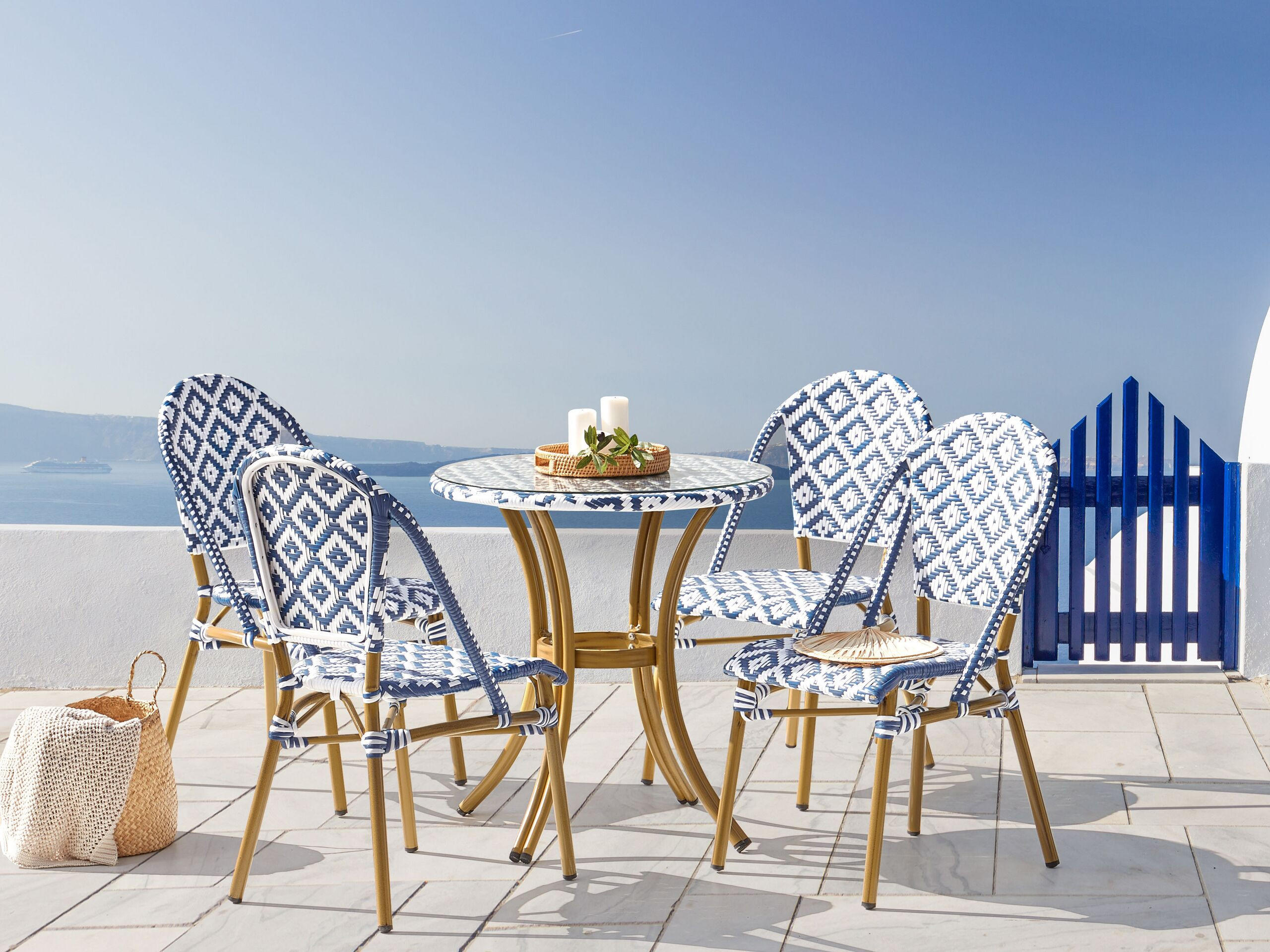 GARTENMÖBEL-SET 4-Sitzer Naturfarben Rifreddo - Blau/Beige, Kunststoff - Beliani