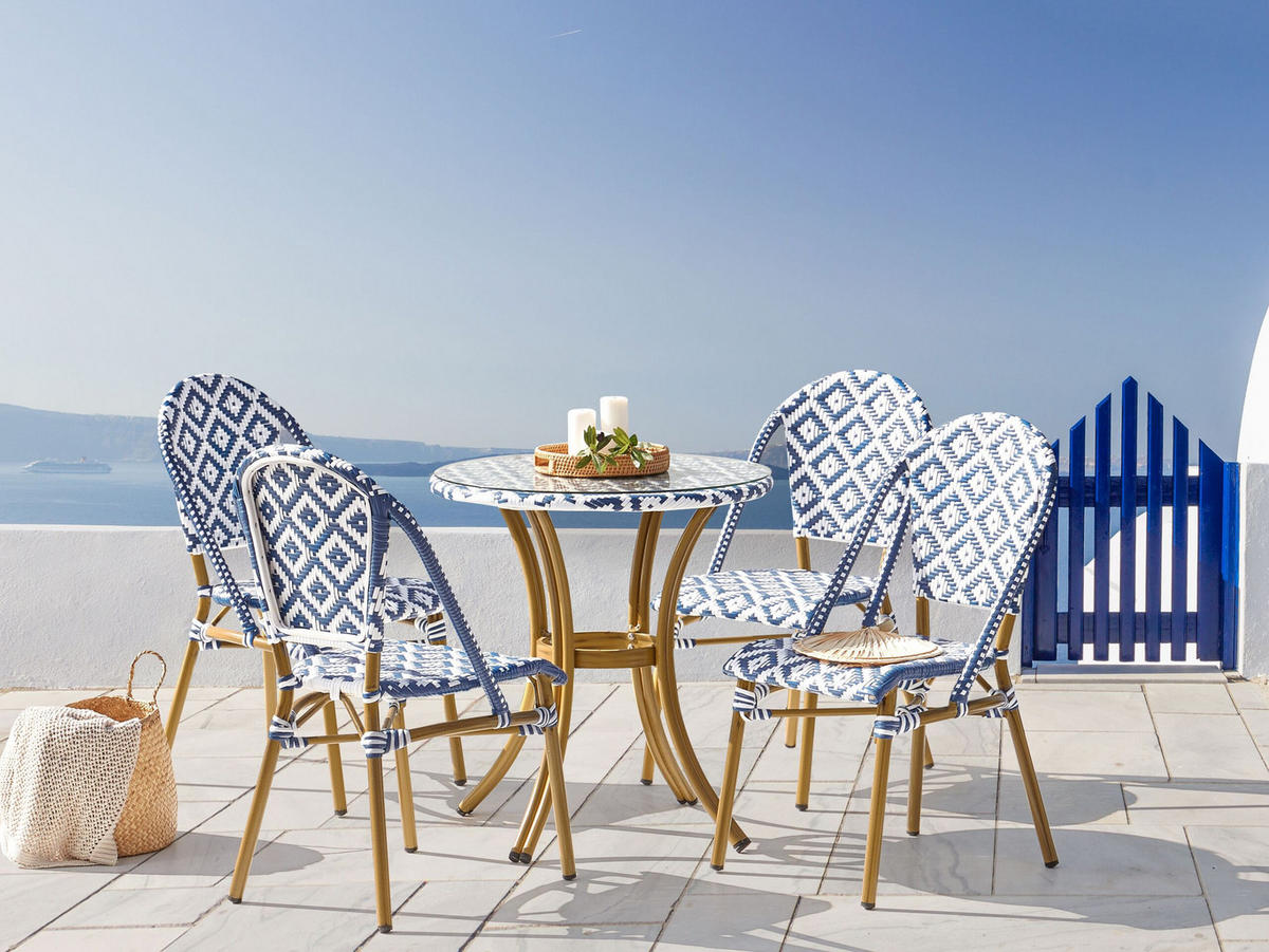 GARTENMÖBEL-SET 4-Sitzer Naturfarben Rifreddo - Blau/Beige, Kunststoff - Beliani